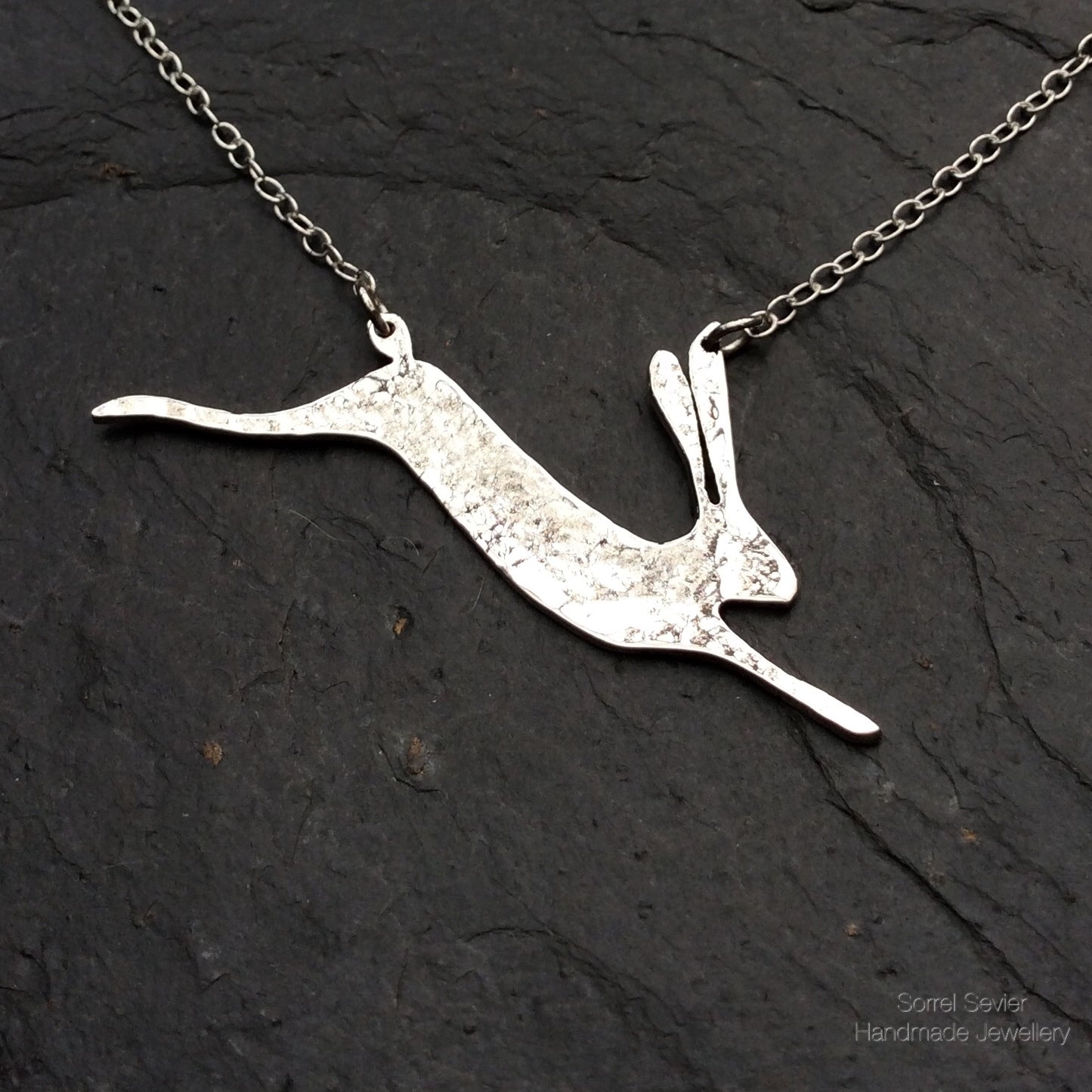 Running Hare Necklace - Hammered finish