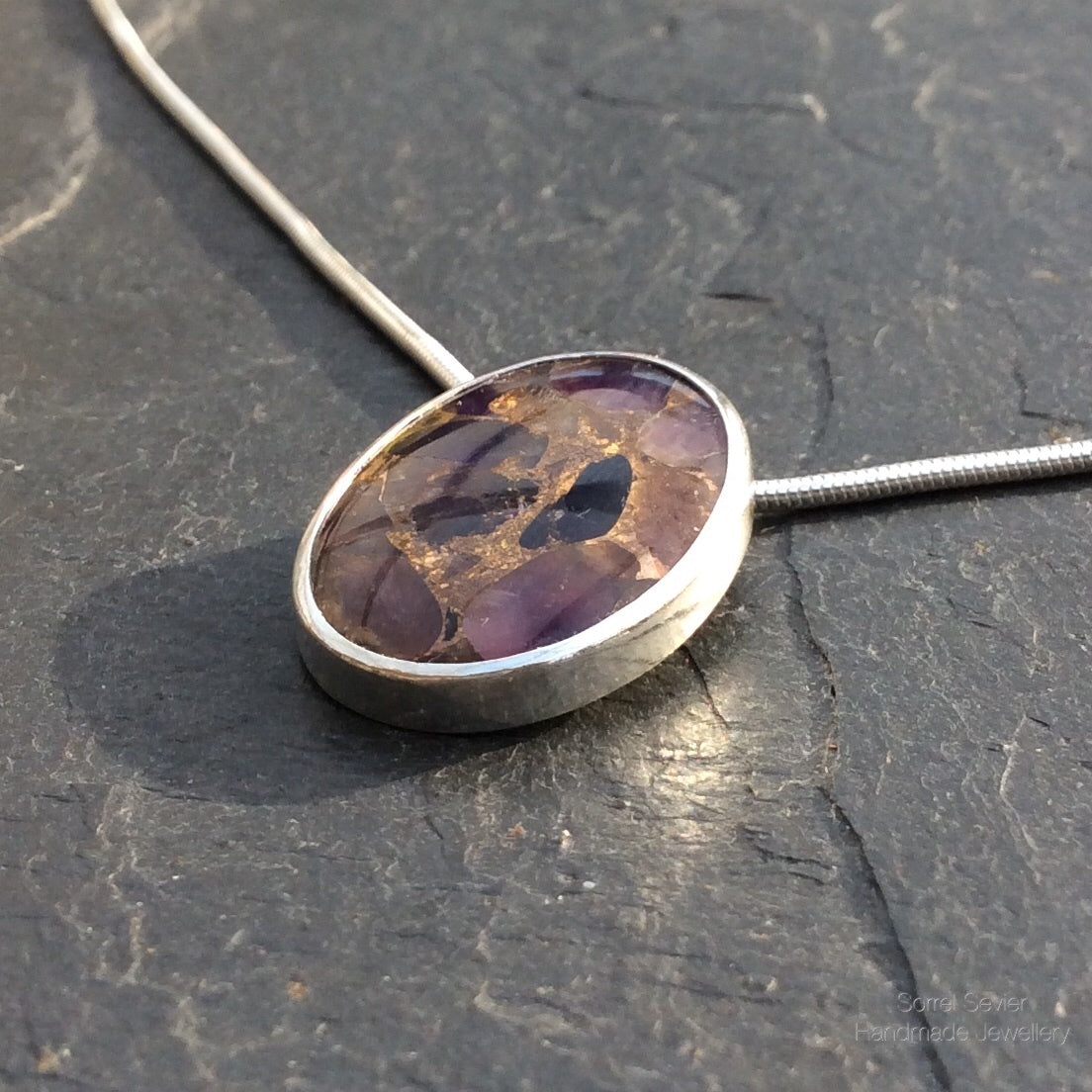 Amethyst and Bronze Pendant Necklace