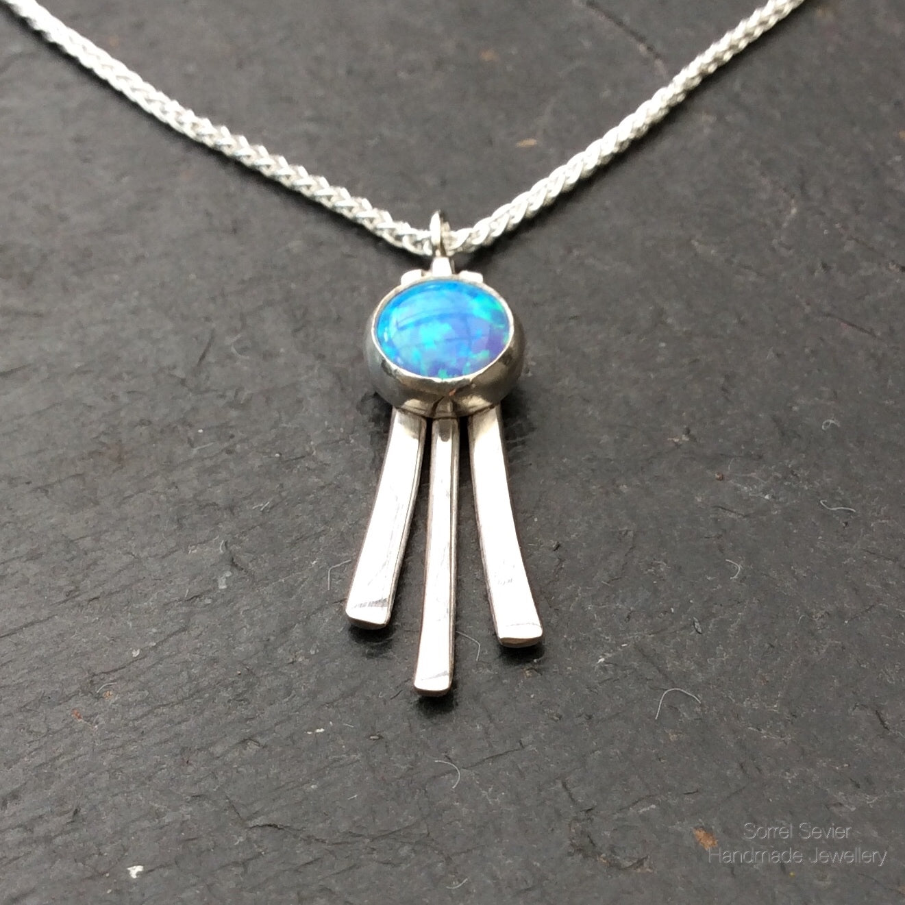 Three Strand Synthetic Opal Pendant Necklace