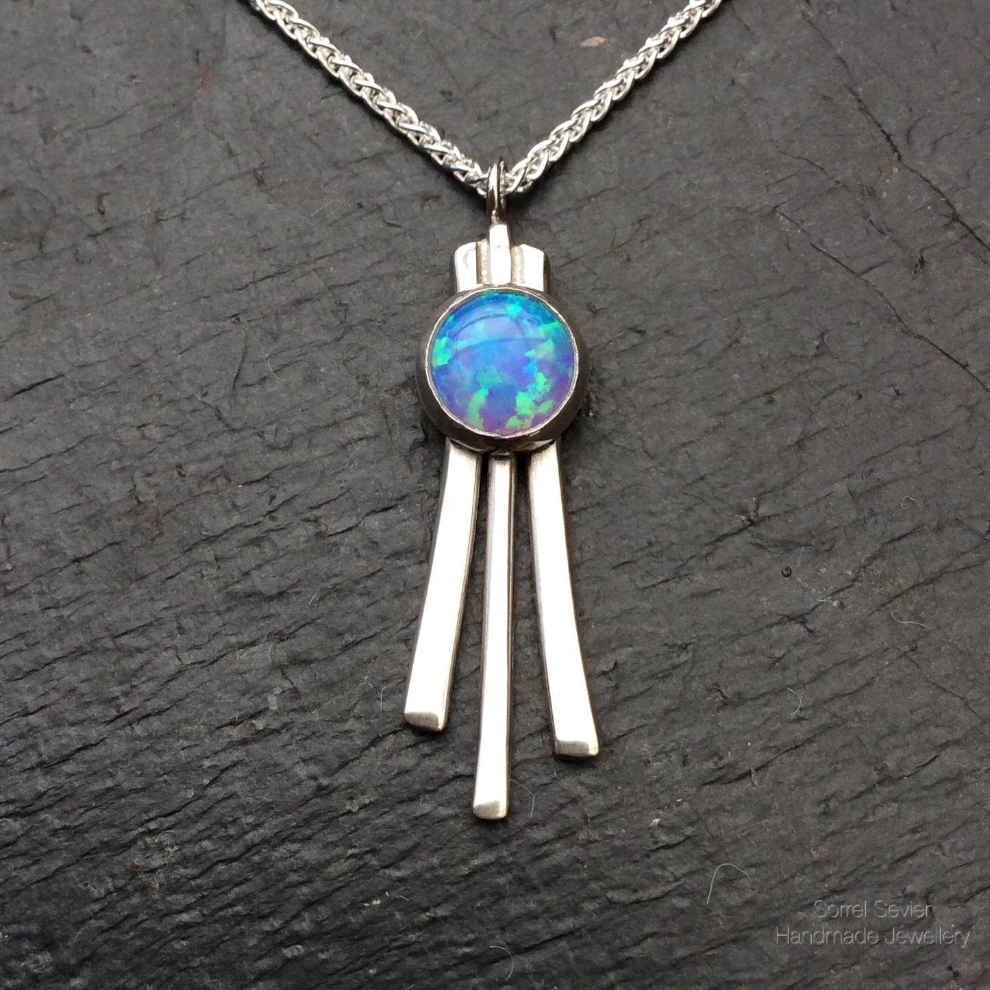 Three Strand Synthetic Opal Pendant Necklace