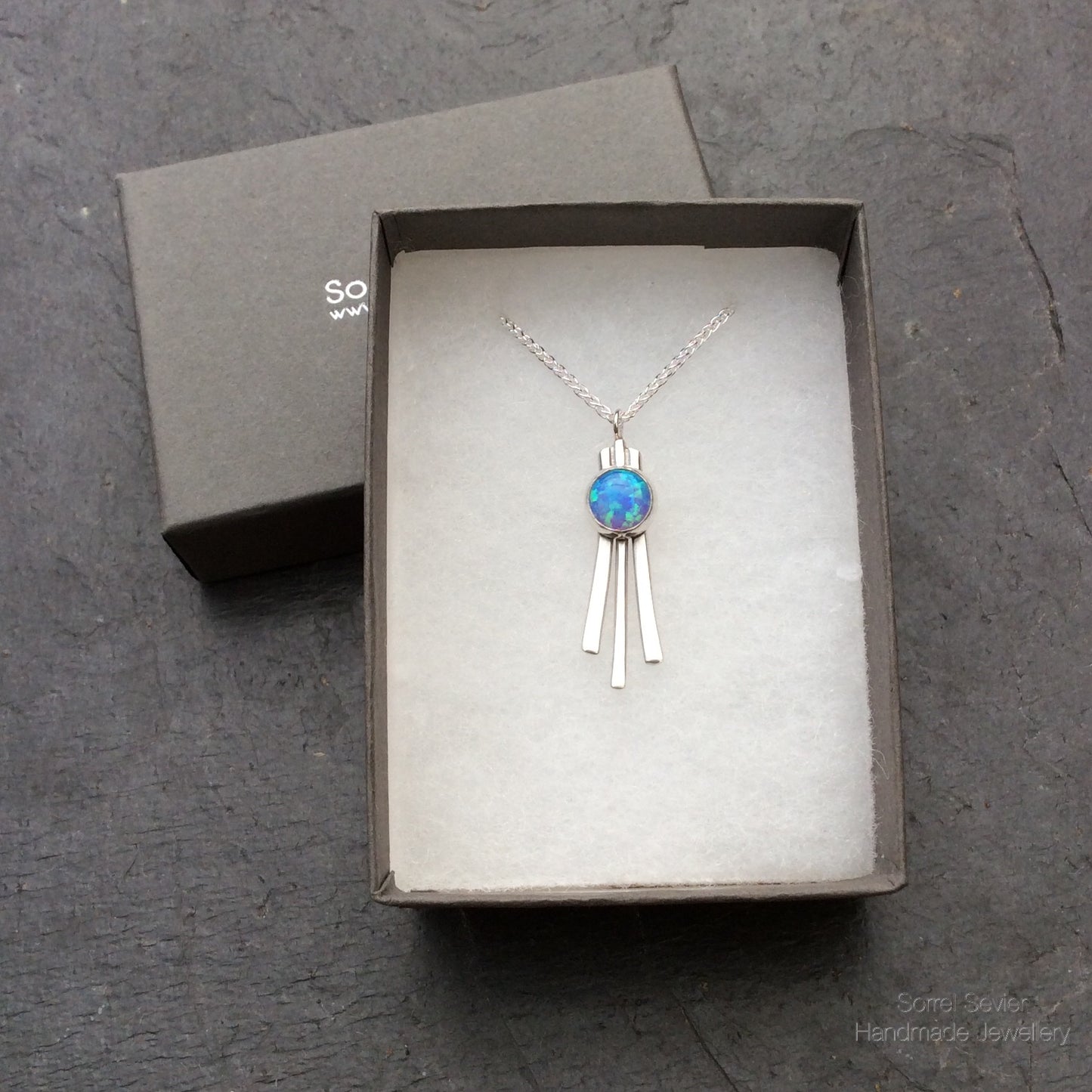Three Strand Synthetic Opal Pendant Necklace