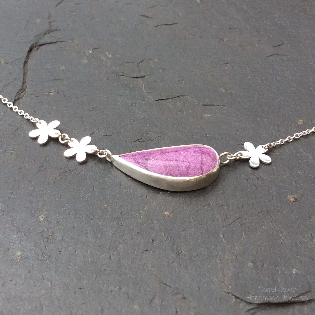 Purple Stichite and Flowers Necklace