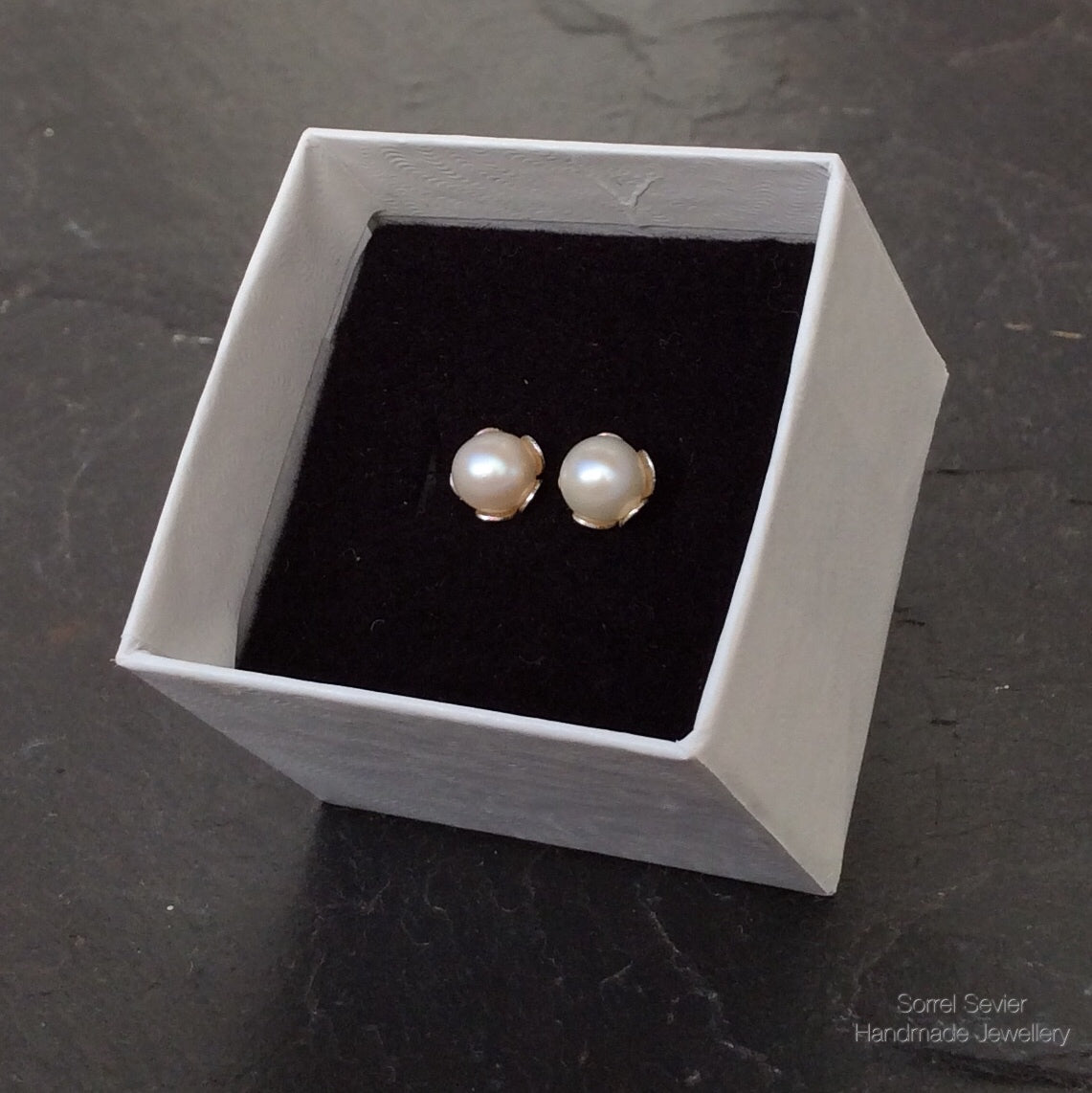 Ivory Pearl Flower Cup Stud Earrings