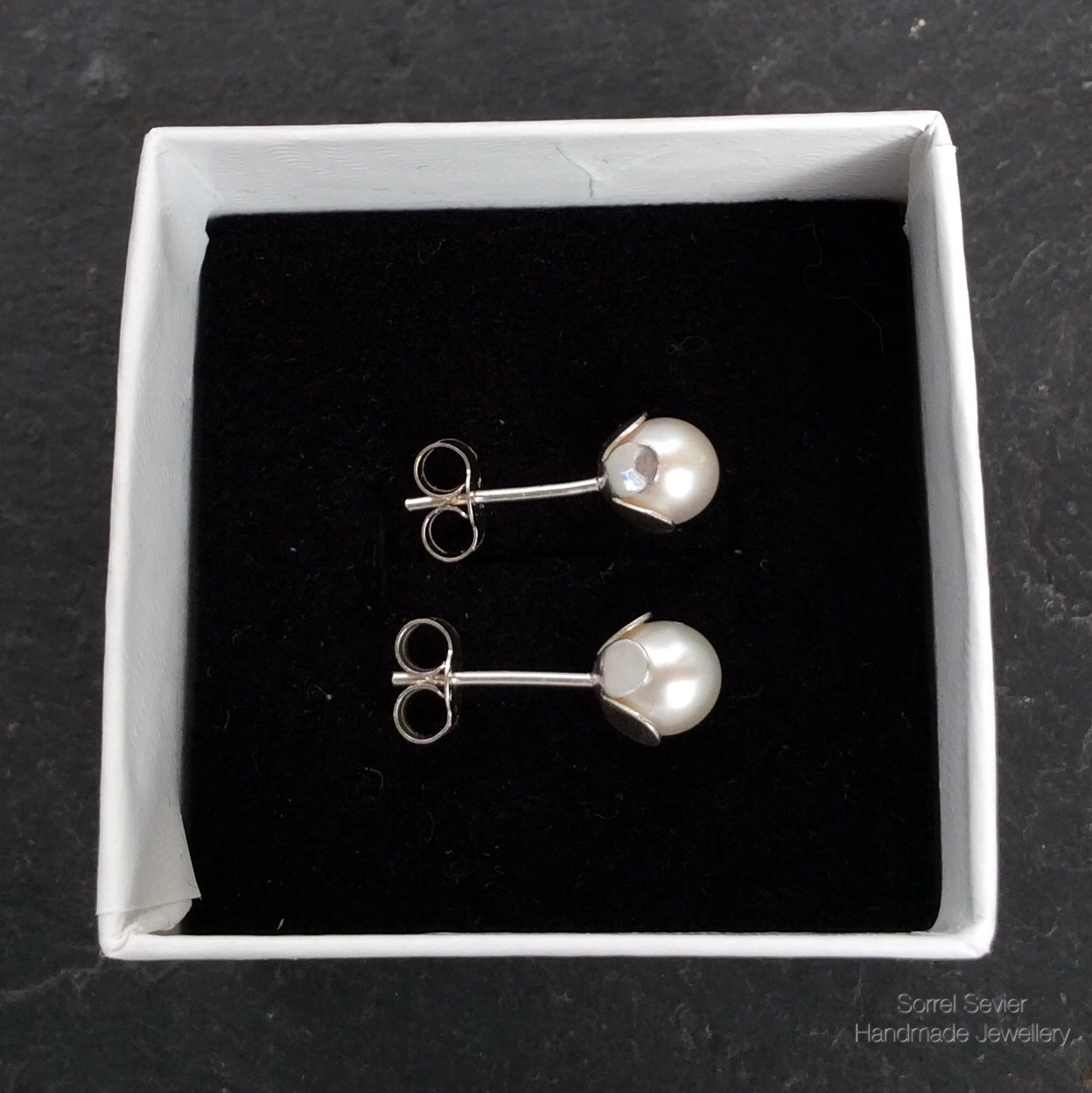 Ivory Pearl Flower Cup Stud Earrings