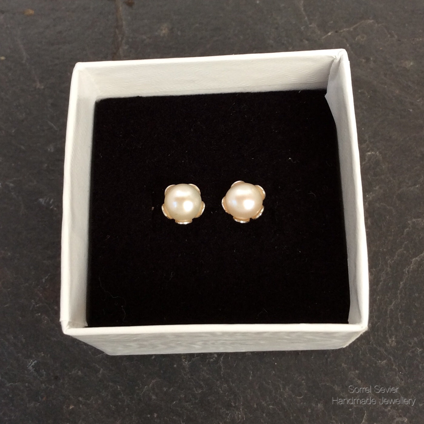 Ivory Pearl Flower Cup Stud Earrings