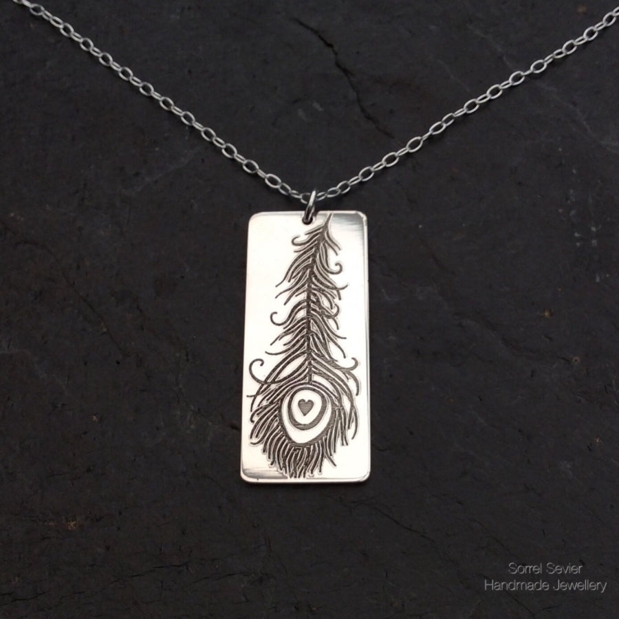 Peacock Feather Rectangle Necklace