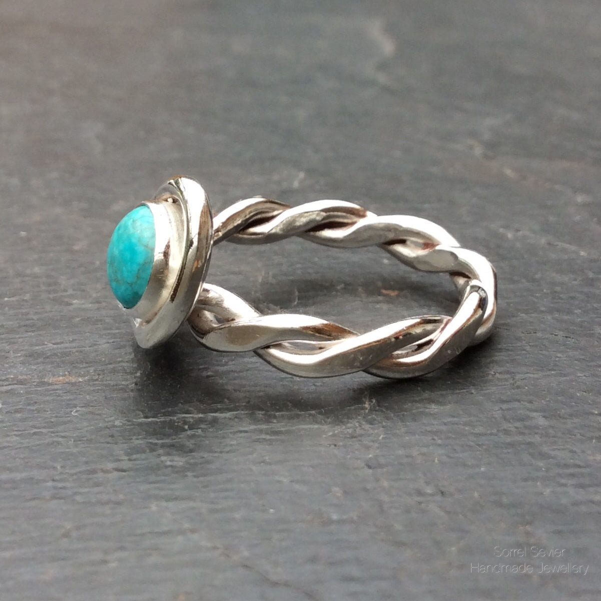 Twisted Silver Chinese Turquoise Ring