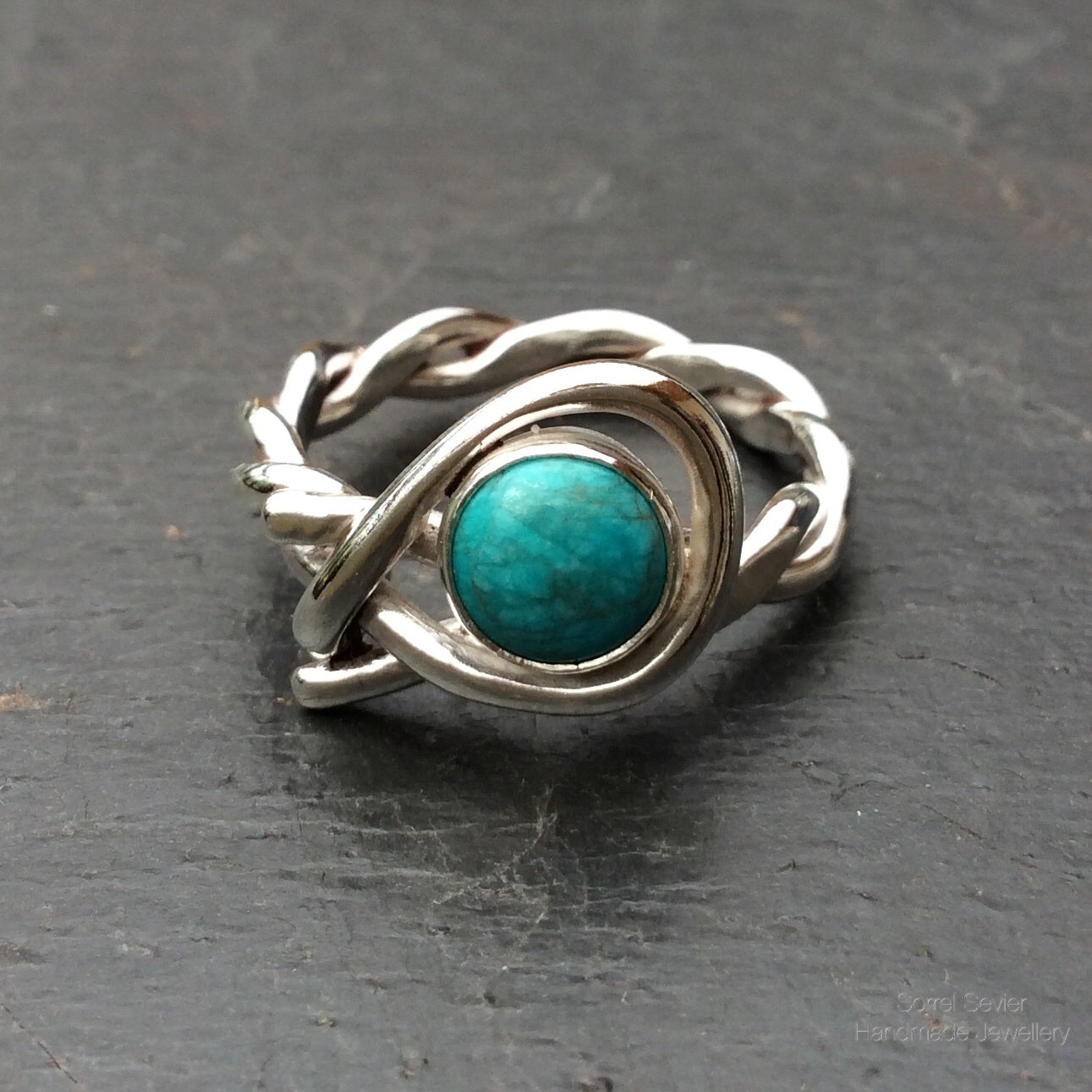 Twisted Silver Chinese Turquoise Ring