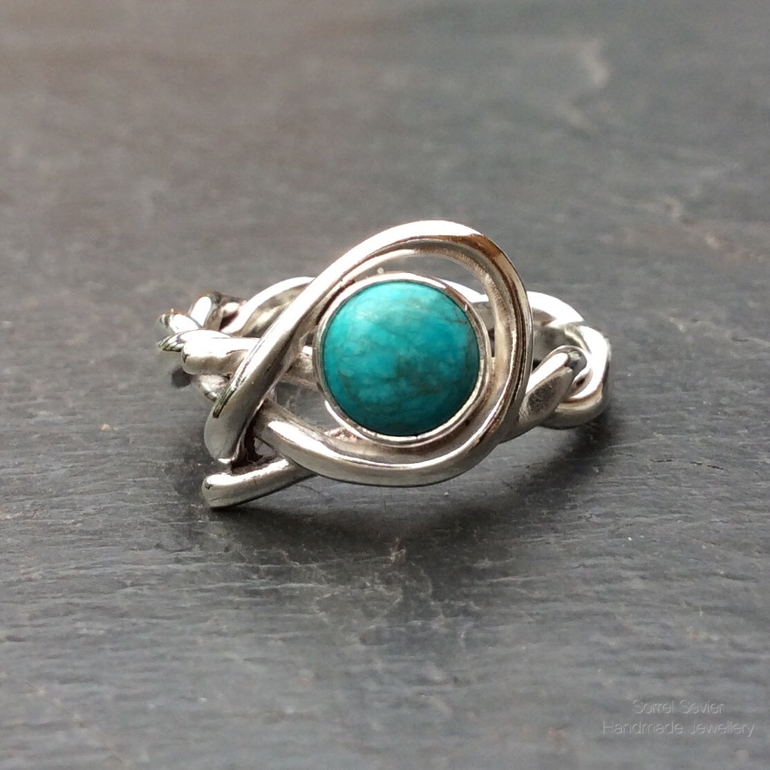 Twisted Silver Chinese Turquoise Ring