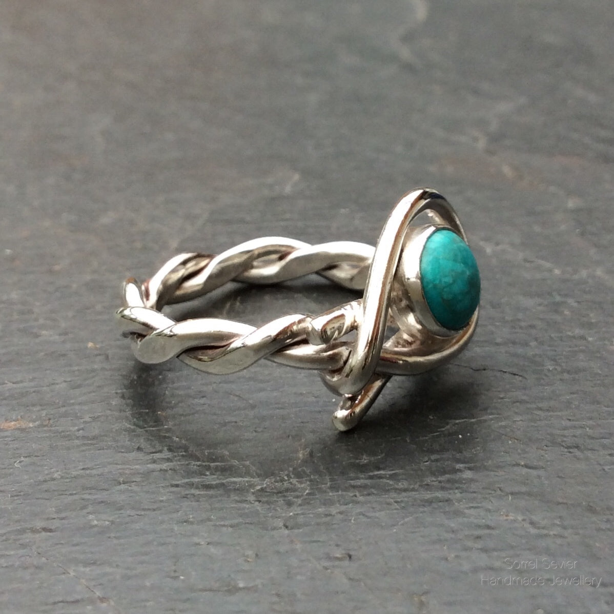 Twisted Silver Chinese Turquoise Ring