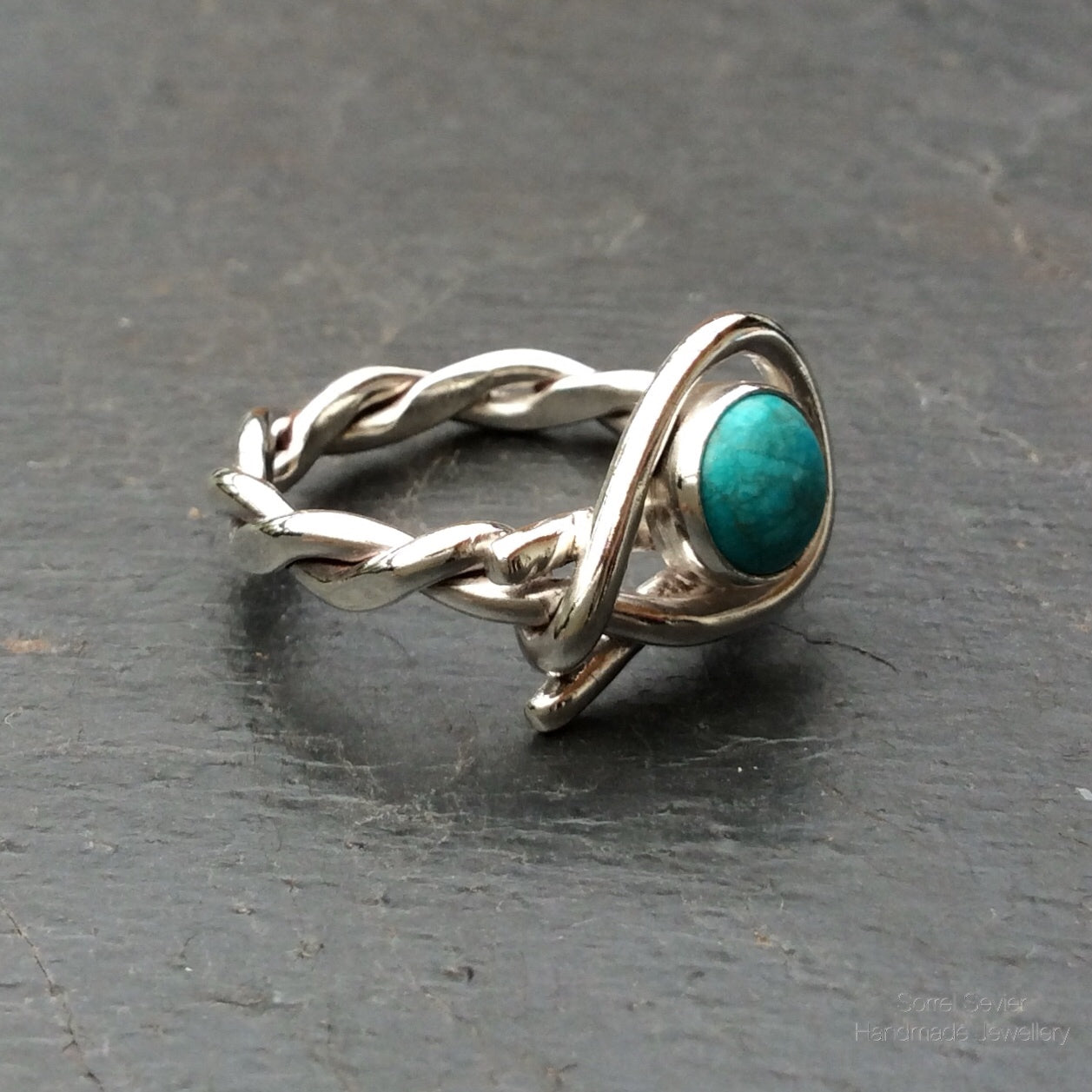 Twisted Silver Chinese Turquoise Ring