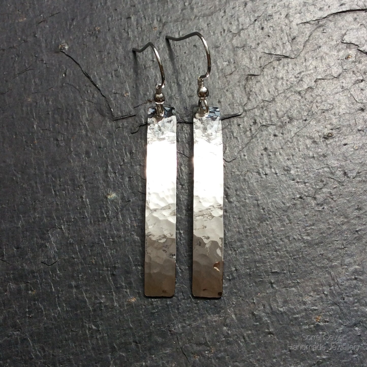 Long Hammered Rectangle Dangle Earrings