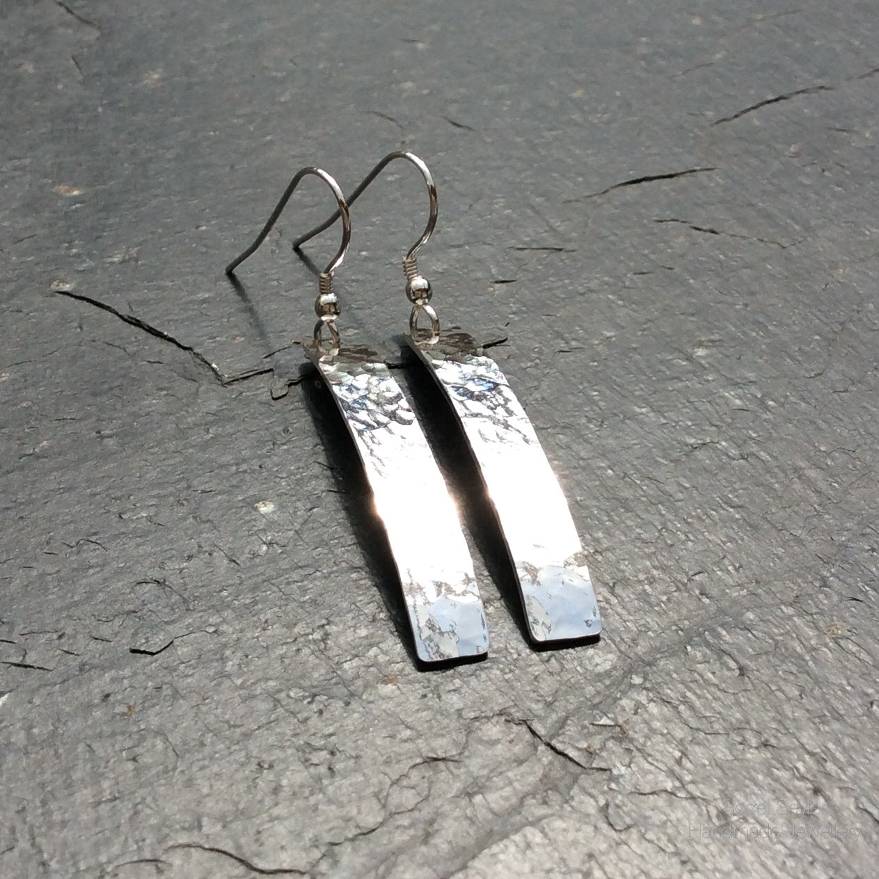 Long Hammered Rectangle Dangle Earrings