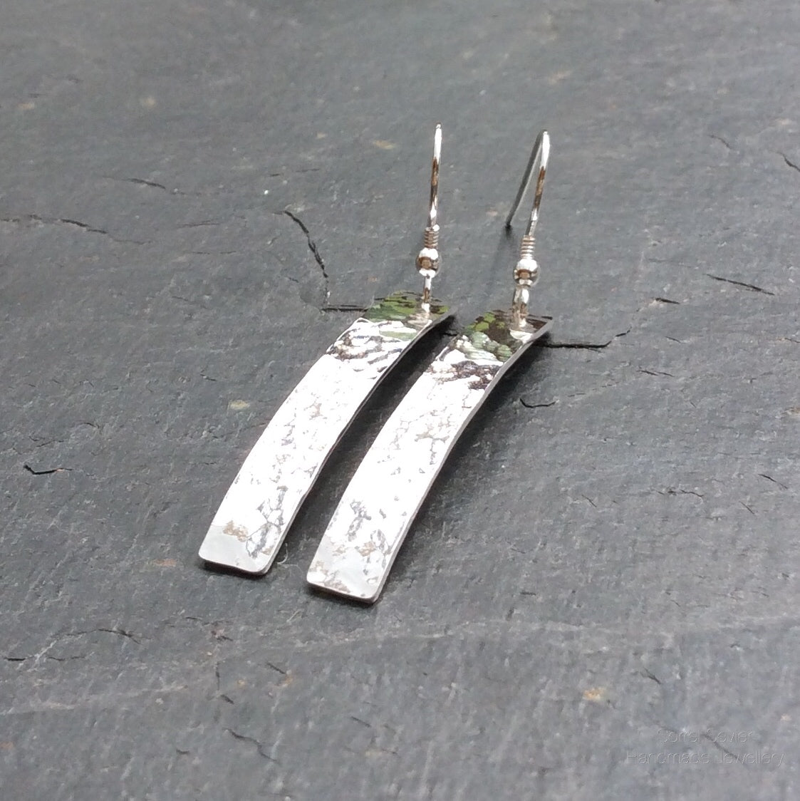 Long Hammered Rectangle Dangle Earrings