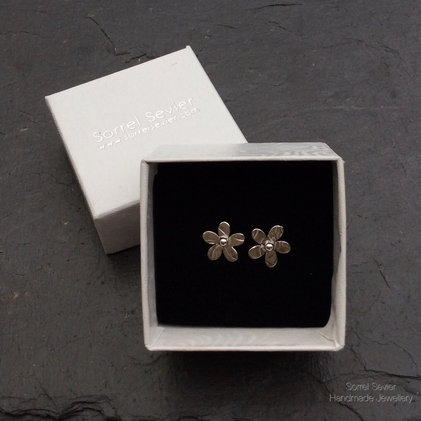 Textured Flower Stud Earrings with Silver Centre