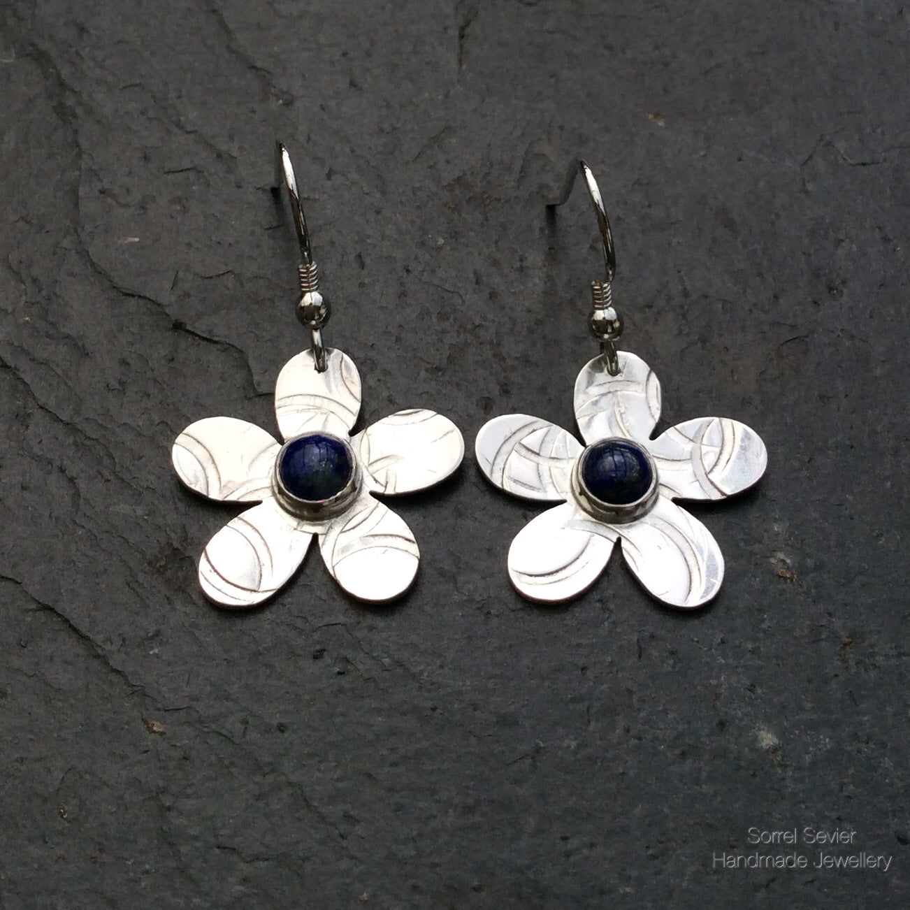 Lapis Lazuli Flower Dangle Earrings