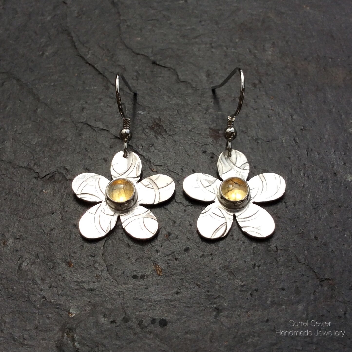 Yellow Citrine Flower Dangle Earrings