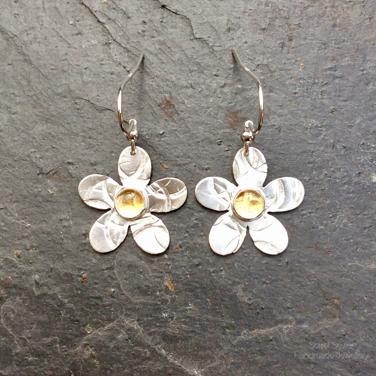 Yellow Citrine Flower Dangle Earrings