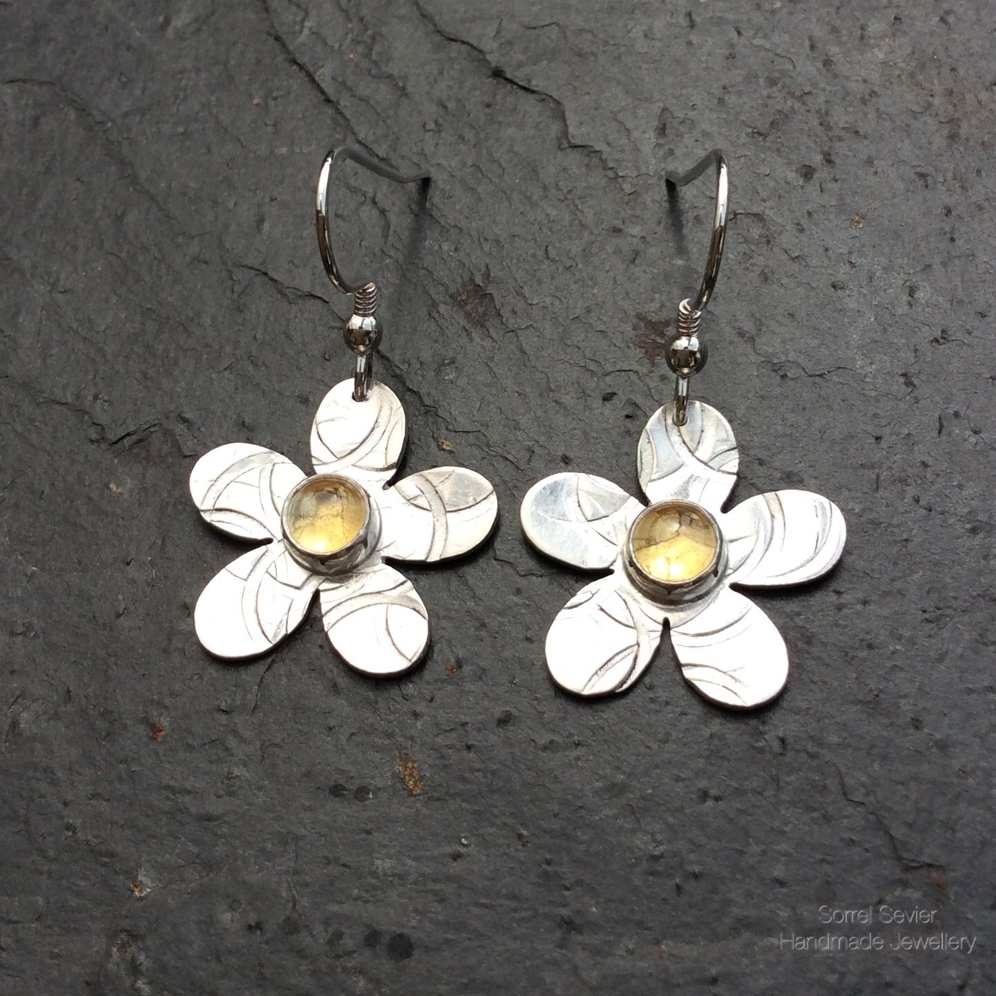 Yellow Citrine Flower Dangle Earrings