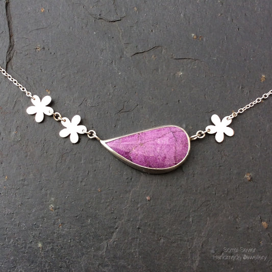 Purple Stichite and Flowers Necklace