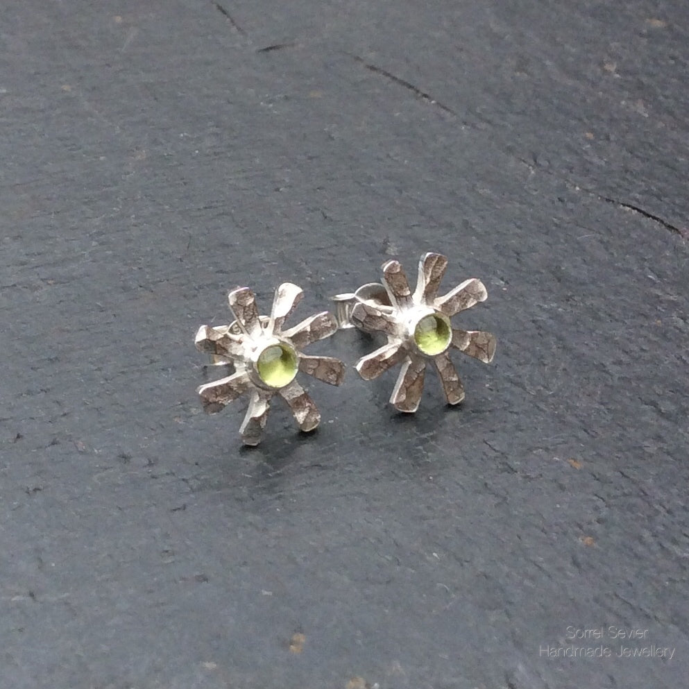 Peridot Flower Stud Earrings