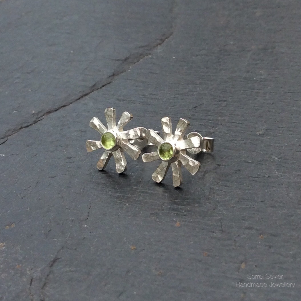 Peridot Flower Stud Earrings