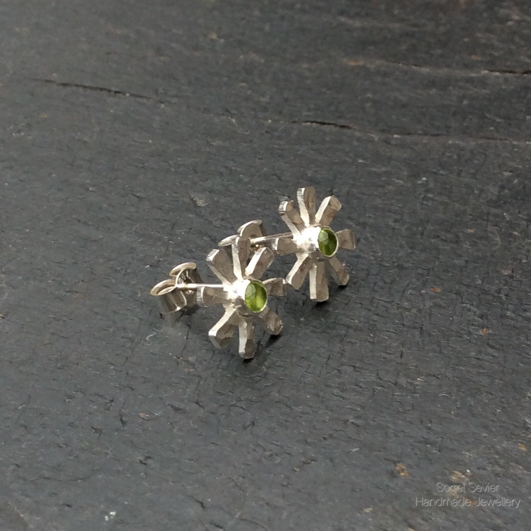 Peridot Flower Stud Earrings