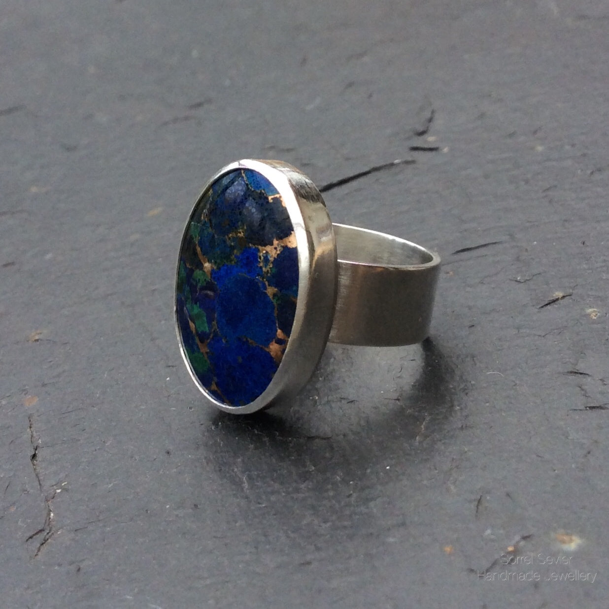 Azurite and Bronze Oval Ring