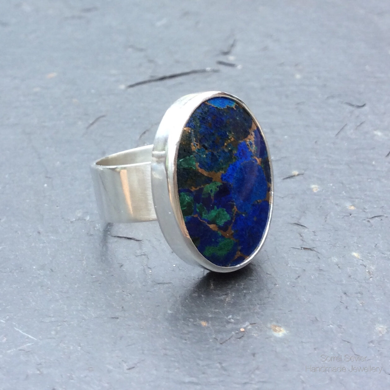 Azurite and Bronze Oval Ring