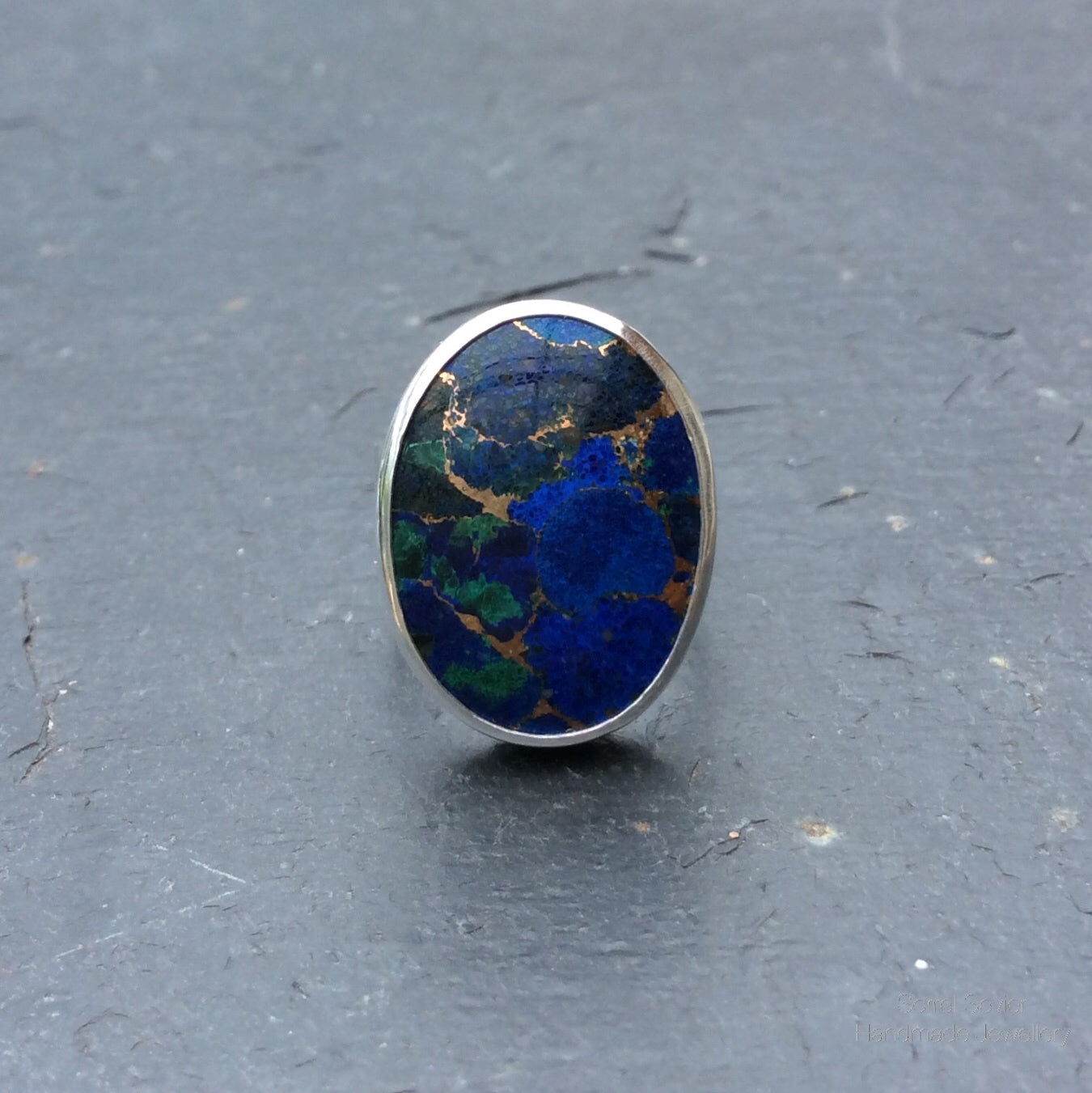 Azurite and Bronze Oval Ring