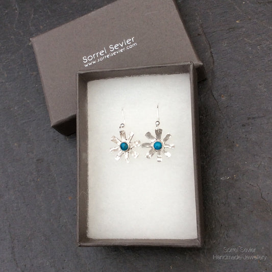 Chinese Turquoise Flower Dangle Earrings