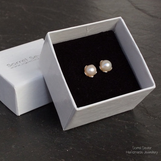 Ivory Pearl Flower Cup Stud Earrings