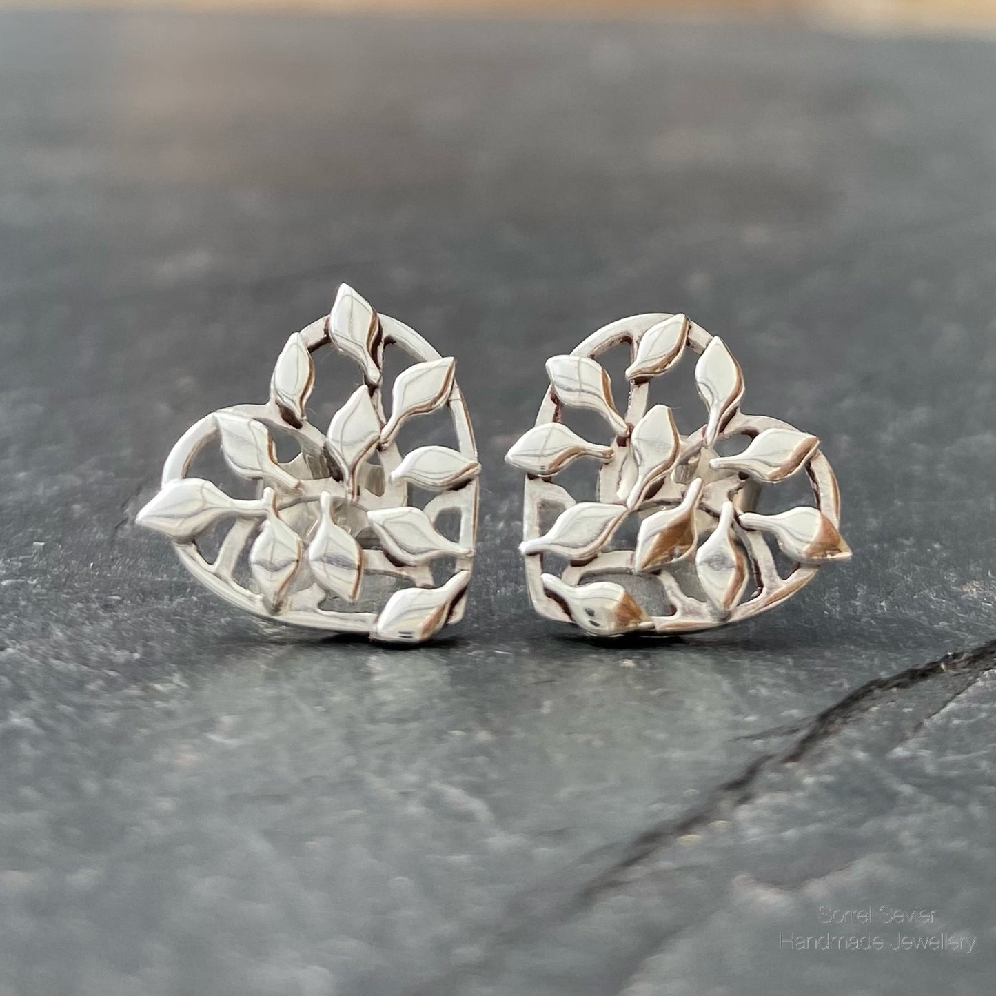 Leafy Heart Stud Earrings