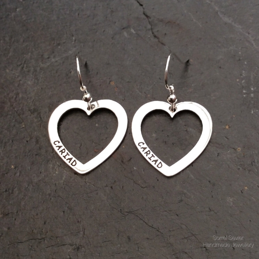 Outline Cariad Heart Dangle Earrings