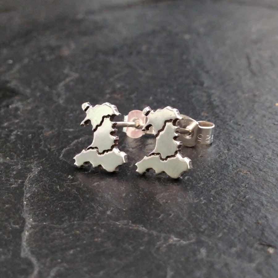 Welsh Map + Borders Stud Earrings