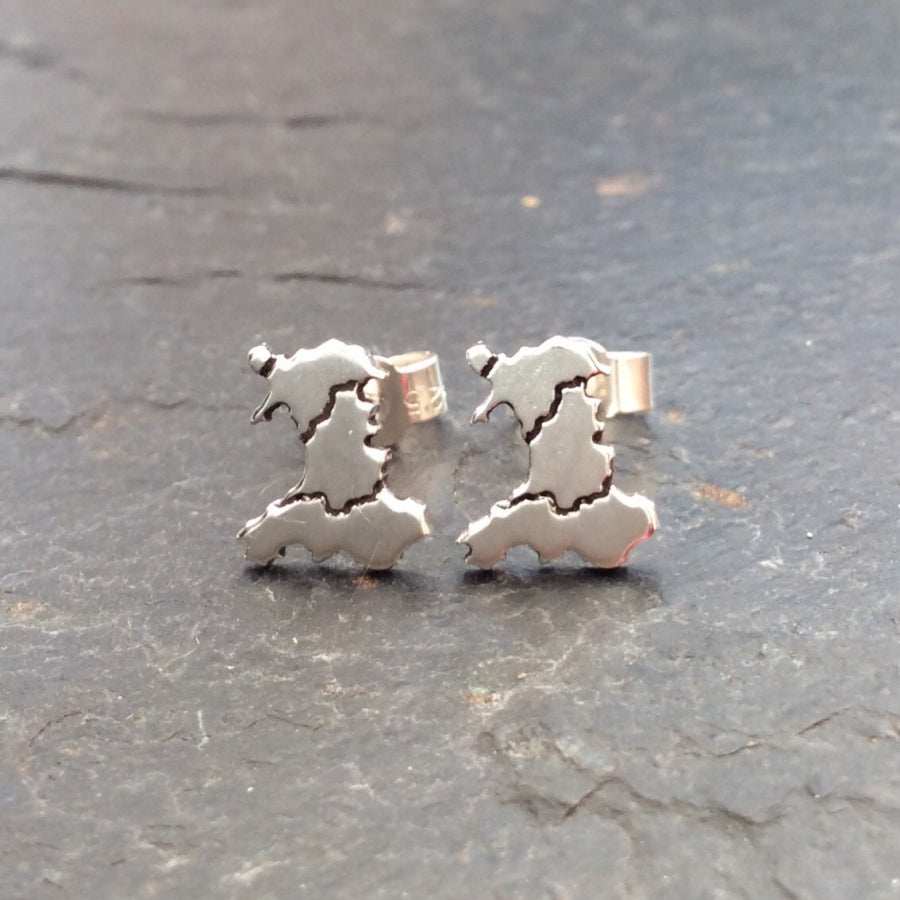 Welsh Map + Borders Stud Earrings